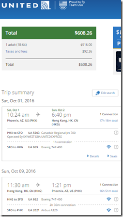 PHX-HKG $608 UA Oct1-9