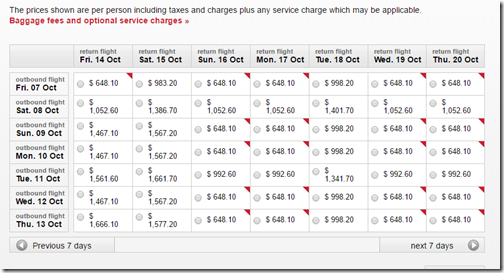 SFO-FLR $648 AB Oct fare calendar