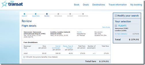 YVR-LGW $213 Air Transat July 19