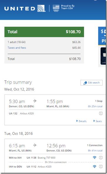 DEN-MIA $109 UA Oct12-19