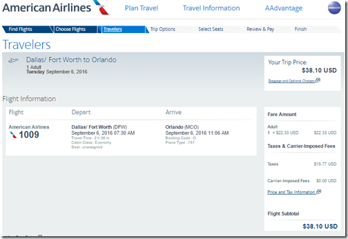 DFW-MCO $38ow Sep6 AA