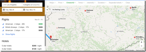 Google Flights LAX-Germany Oneworld Nov 6-14