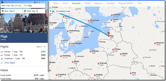 Google Flights NYC-Poland-Baltics AA Sep