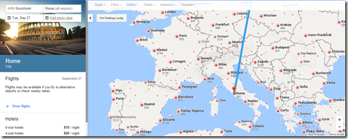 Google Flights fare map ARN-Europe Sep 27