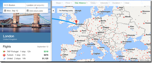 Google Flights fare map BOS-Europe TAP ow fares $314