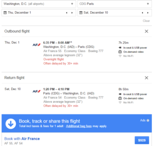 a screenshot of a flight schedule