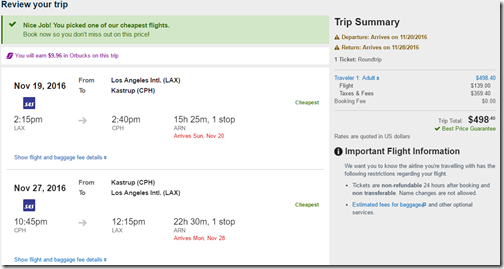 LAX-CPH $495 SK Nov19-27