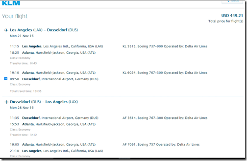 LAX-DUS $449 KL Nov21-28