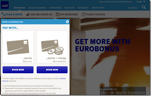 SAS Eurobonus reward types