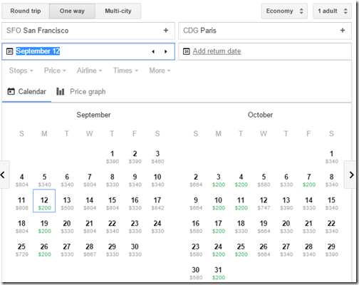 SFO-CDG $200ow WOW Sep-Oct calendar