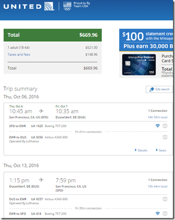 SFO-DUS $670 UA Oct 6-13