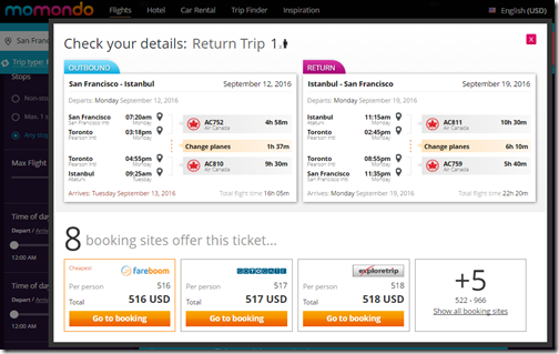 SFO-IST $516 AC Momondo fares Sep12-19