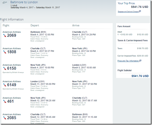 BWI-LGW $542 AA Mar 4-11