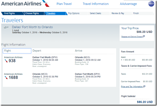 DFW-MCO $87 AA Oct 1-5