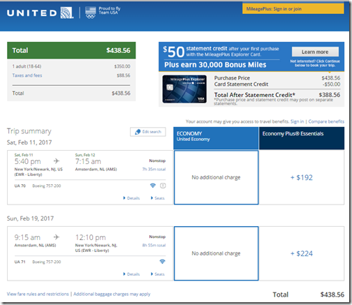 EWR-AMS $439 UA Feb11-19