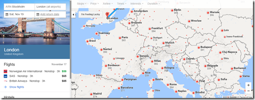 Google Flights ARN-Europe ow fares Nov 19