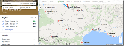 Google Flights DEN-France regional airports