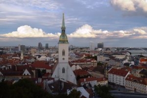 a city with a tall tower