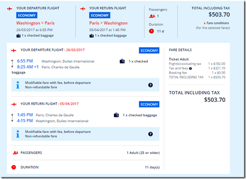 IAD-CDG $504 AF Mar26-Apr5