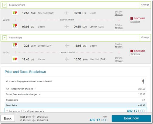 JFK-LGW $483 TAP Oct2-10