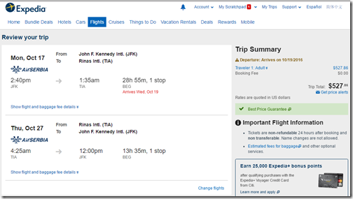 JFK-TIA $528 Air Serbia Oct17-27