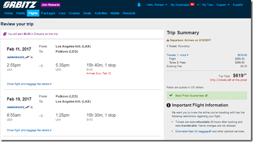 LAX-LED $620 Aeroflot Feb 11-19