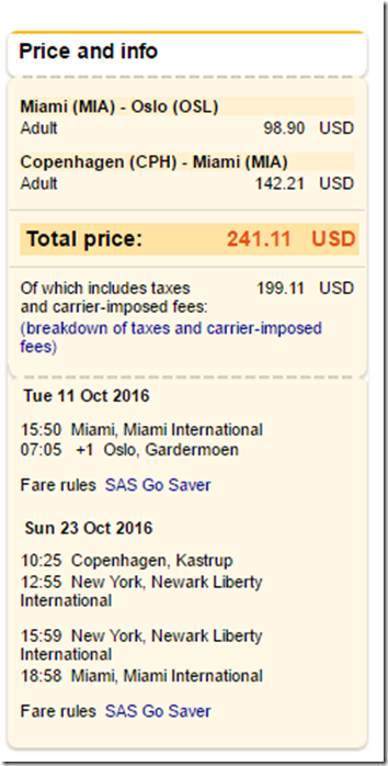 MIA-OSL-CPH $241 SK Oct 11-23