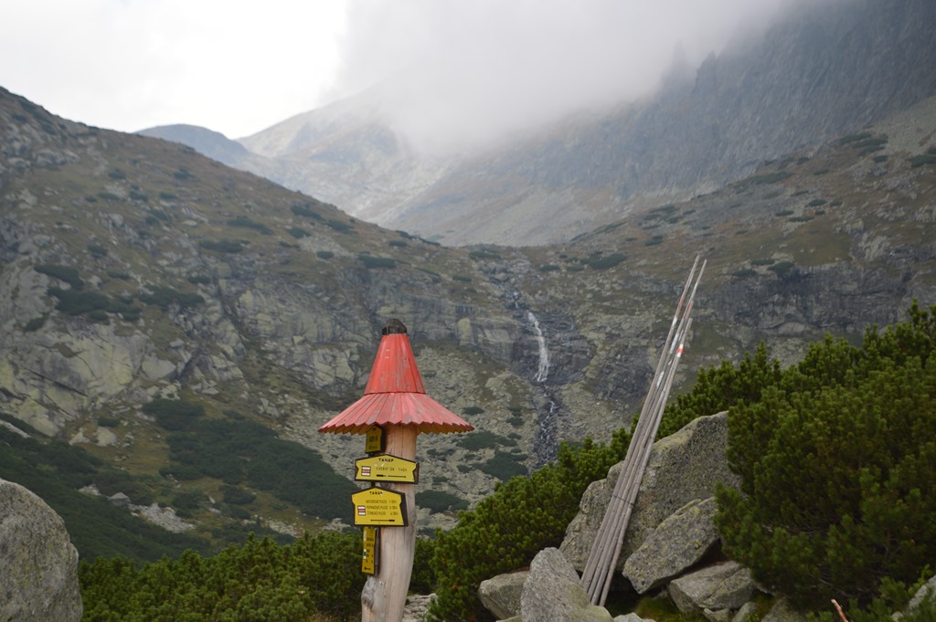 a sign post in a mountain