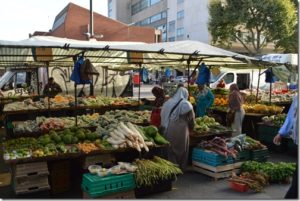 a group of people at a market