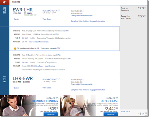 EWR-LHR $615 DL Dec 21-29