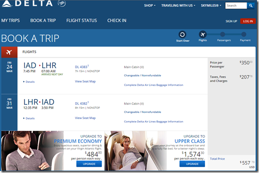 IAD-LHR $558 DL Mar 24-31