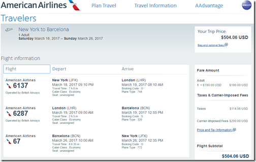 JFK-BCN $504 AA Oct 18-26