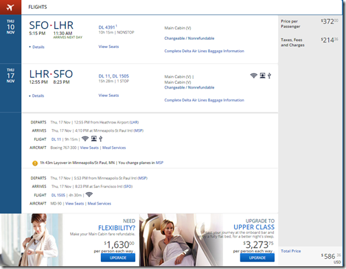 SFO-LHR $587 DL Nov10-17