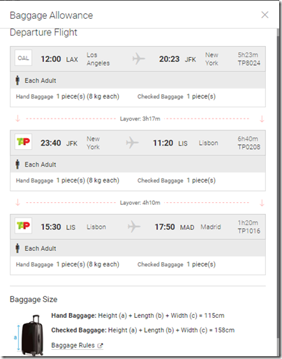 tap portugal airlines baggage allowance