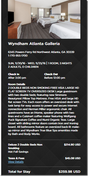 Wyndham Atlanta $260 3night rate