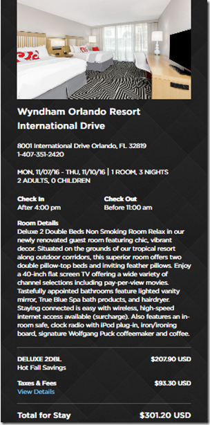 Wyndham Orlando $301 3 nights