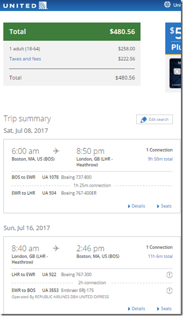 BOS-LHR $481 UA Jul8-16