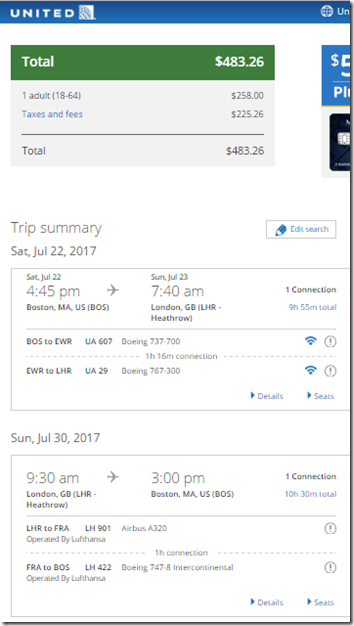 BOS-LHR $483 UA Jul22-30