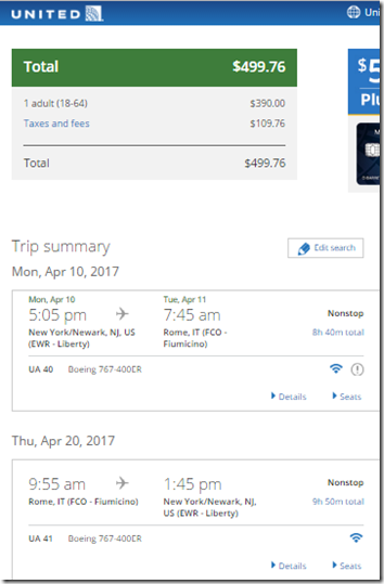 EWR-FCO $498 UA Apr10-20