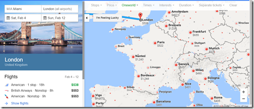 Google Flights Oneworld MIA-Europe Feb4-12