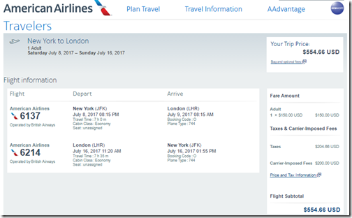 JFK-LHR $555 AA July8-16