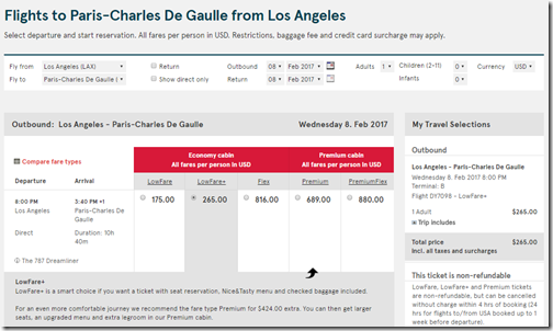 LAX-CDG $265 DY  Feb 8