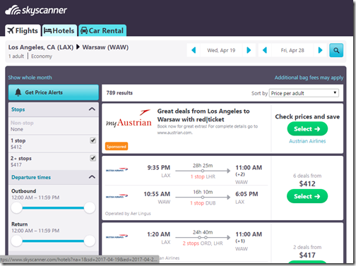 LAX-WAW $412 SkyScanner.com April 19-28