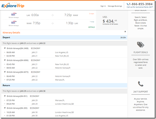 LAX-WAW $434 BA Jan 21-29