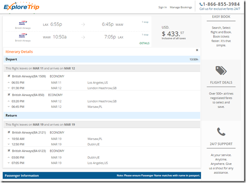 LAX-WAW $434 Mar11-19