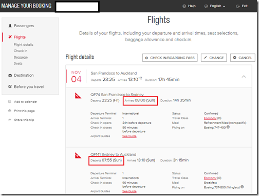 Qantas SFO-SKL itinerary