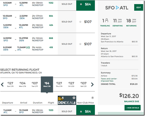 SFO-ATL $126 Frontier Jan11-18