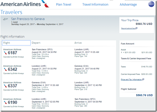 SFO-GVA $561 AA Aug20-Sep4