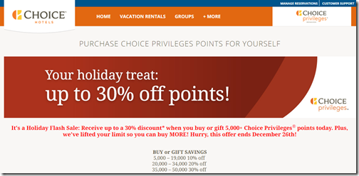 Choice Privileges 30% off Dec 12