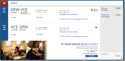 DFW-VCE $612 DL Aug 7-16